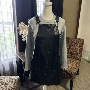 GIRL'S 1ST KISS FAUX-LEATHER OVERALL DRESS, SIZE L (14)